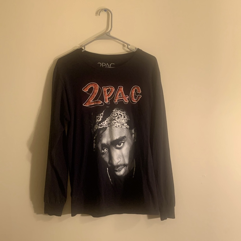 2PAC T-Shirt Rapid Adult Small Black Long Sleeve Crew Neck Graphic Pullover